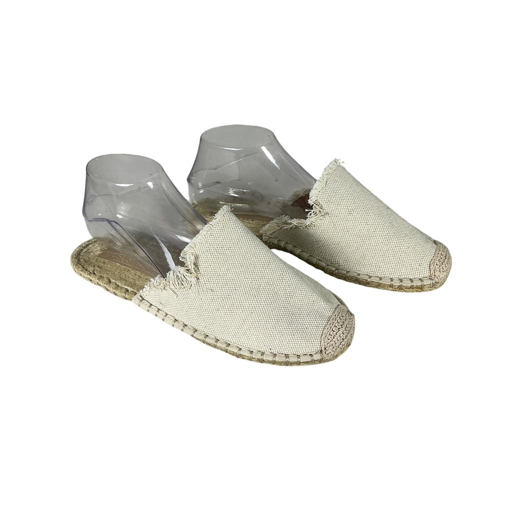 ASOS DESIGN Womens Beige Canvas Frayed Espadrille Mules Size 9 Flat Slip On